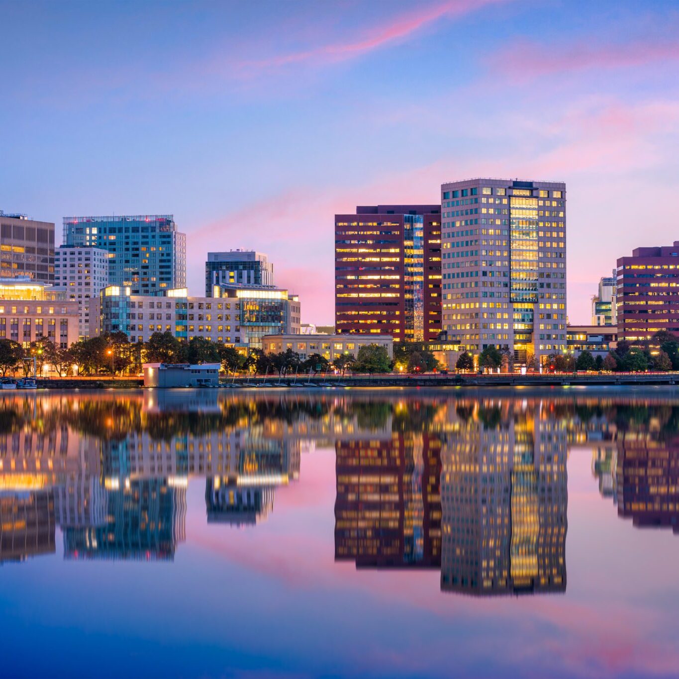 Cambridge, Massachusetts, USA skyline at twilight.